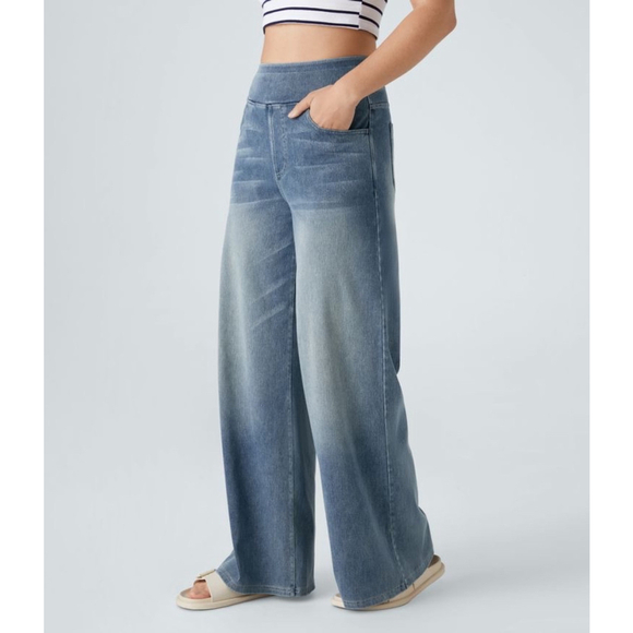 Halara Flex High Waisted Multiple Pockets Baggy Wide Leg Stretchy Jeans Size SP - Picture 2 of 13